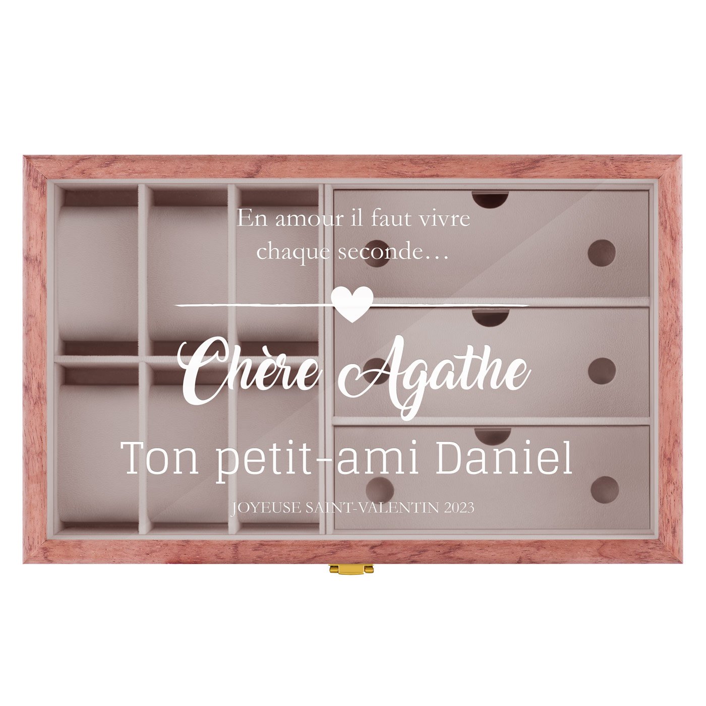Coffret de rangement en bois rose personnalisé pour fiancée partenaire pour la Saint Valentin 