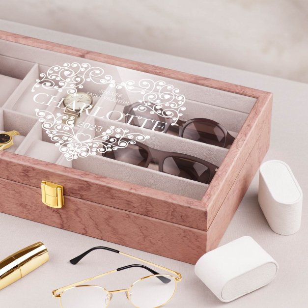 Coffret de rangement en bois rose personnalisé femme amie copine pour la St Valentin