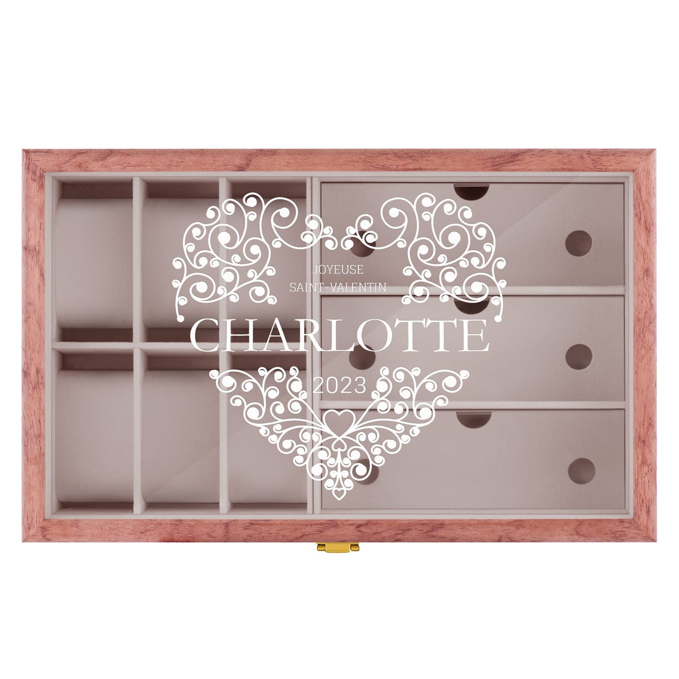 Coffret de rangement en bois rose personnalisé femme amie copine pour la St Valentin