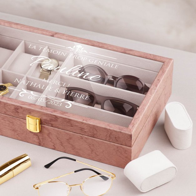 Coffret de rangement en bois rose personnalisé pour la meilleure témoin