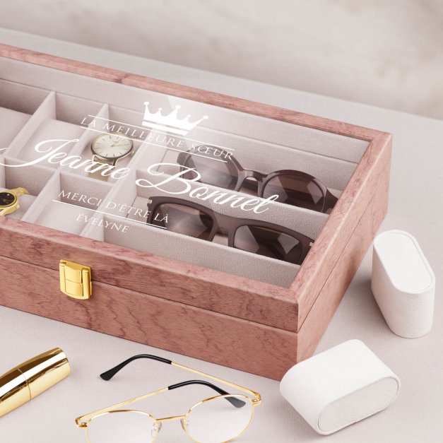 Coffret de rangement en bois rose personnalisé pour l'anniversaire d'une sœur