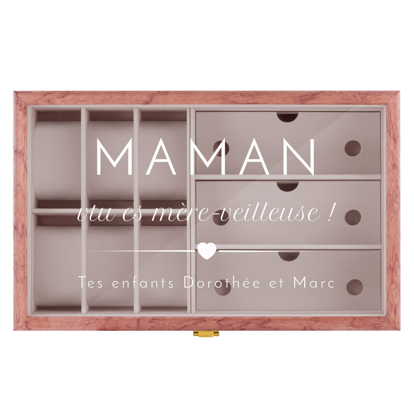 Coffret de rangement en bois rose personnalisé pour la fête des mères