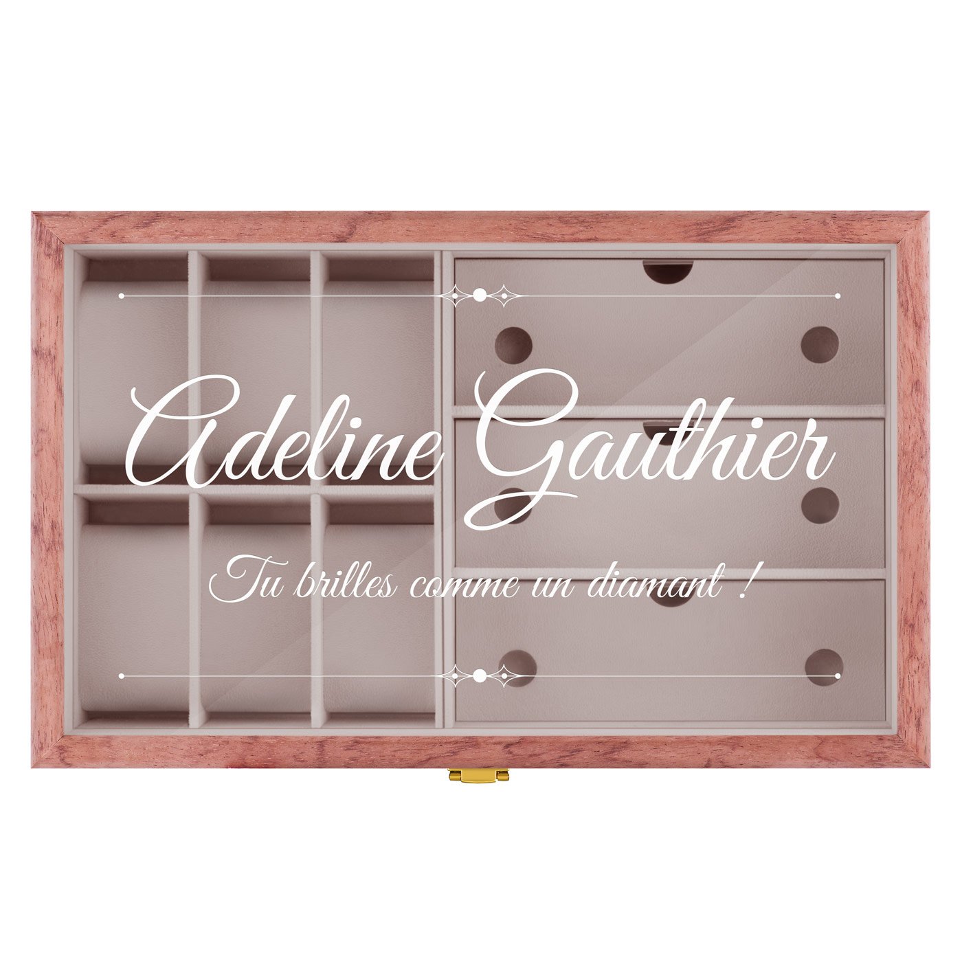 Coffret de rangement en bois rose personnalisé pour une femme pour l'anniversaire de mariage