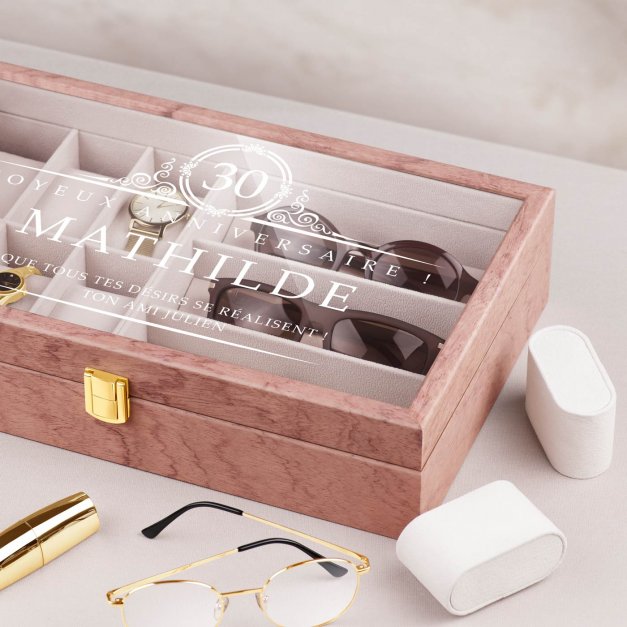 Coffret de rangement en bois rose avec gravure pour une femme pour son 30e anniversaire