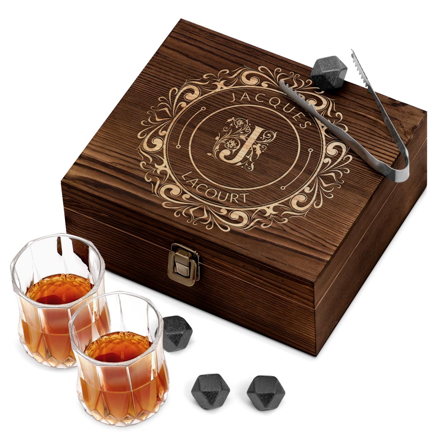 Ensemble de pierres à whisky avec 2 verres dans une boîte personnalisée pour parrain pour Noël