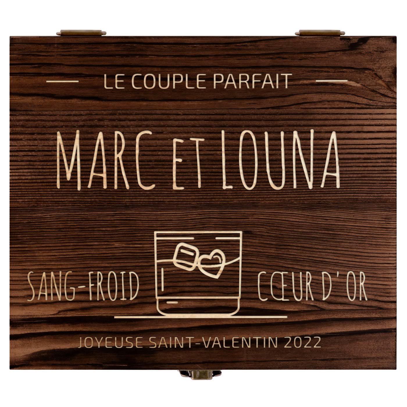 Ensemble de pierres à whisky avec 2 verres dans une boîte personnalisée pour un couple pour la Saint-Valentin