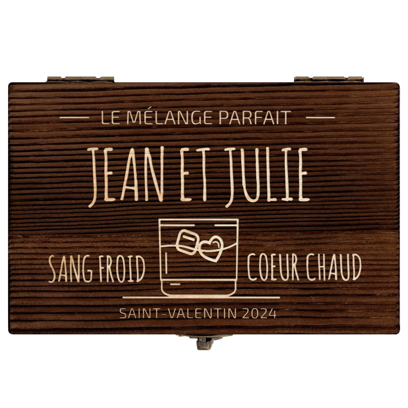 Pierres à whisky dans une boîte en bois personnalisée pour elle et pour lui pour la Saint-Valentin