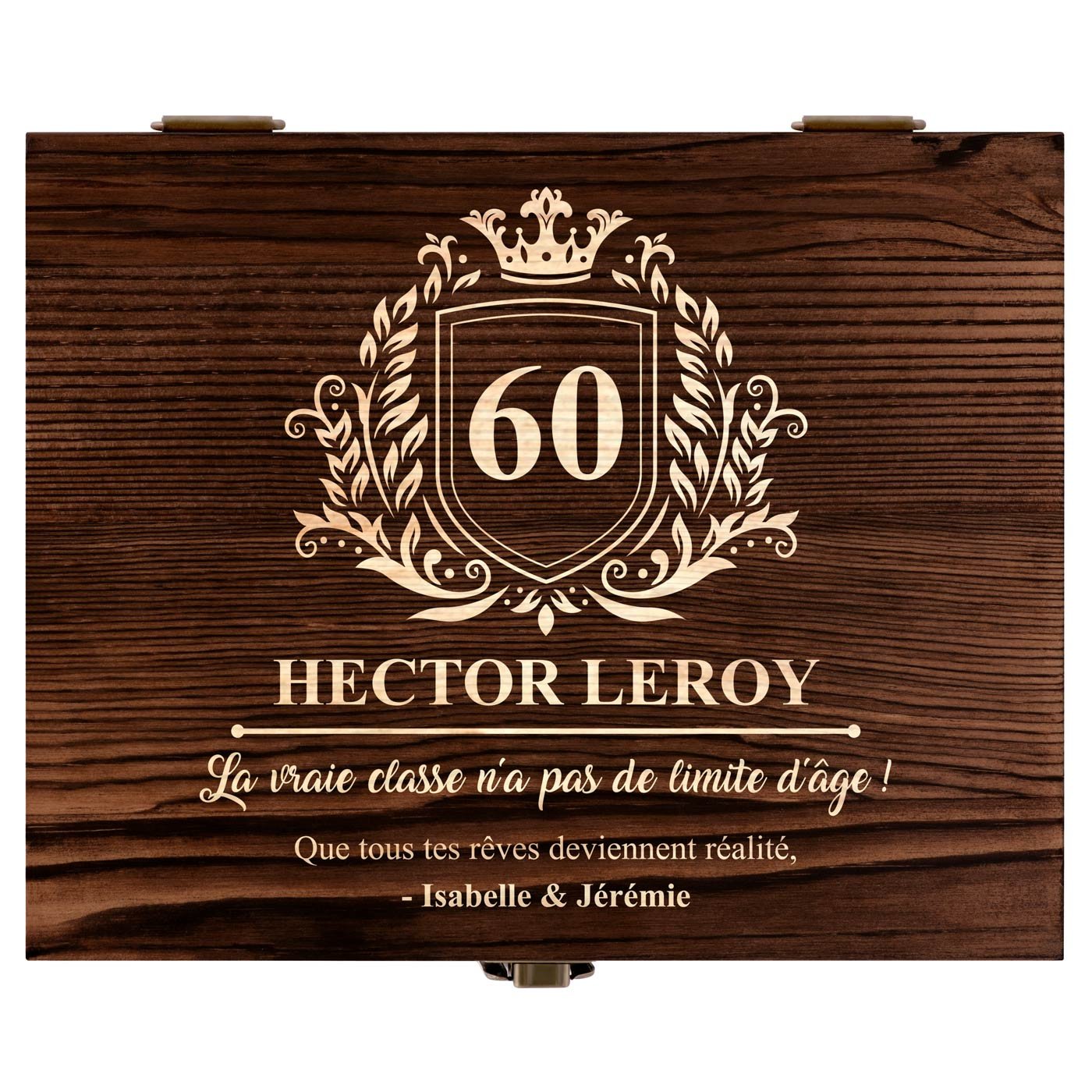 Pierres à whisky avec 2 verres gravés dans une boîte personnalisée pour un homme pour ses 60 ans