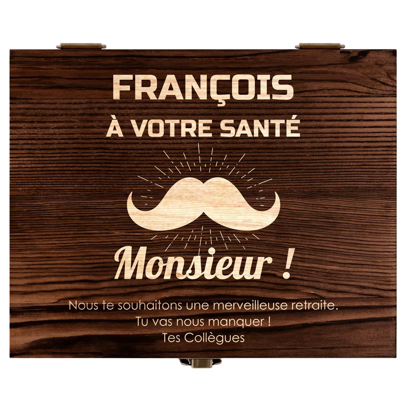 Pierres à whisky avec 2 verres gravés dans une boîte personnalisée pour une retraite d'un collègue