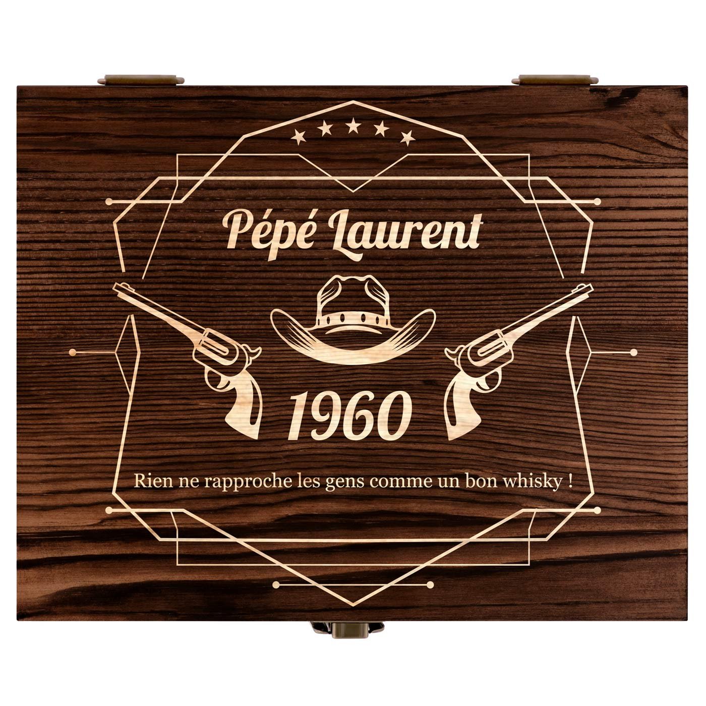 Pierres à whisky avec 2 verres gravés dans une boîte personnalisée pour la fête des grands-pères