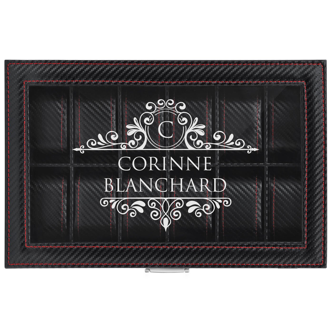 Coffret à montres noir carbone avec gravure pour une femme pour la Saint-Valentin