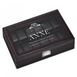 Coffret à montres noir carbone avec gravure pour une femme pour les noces d'étain