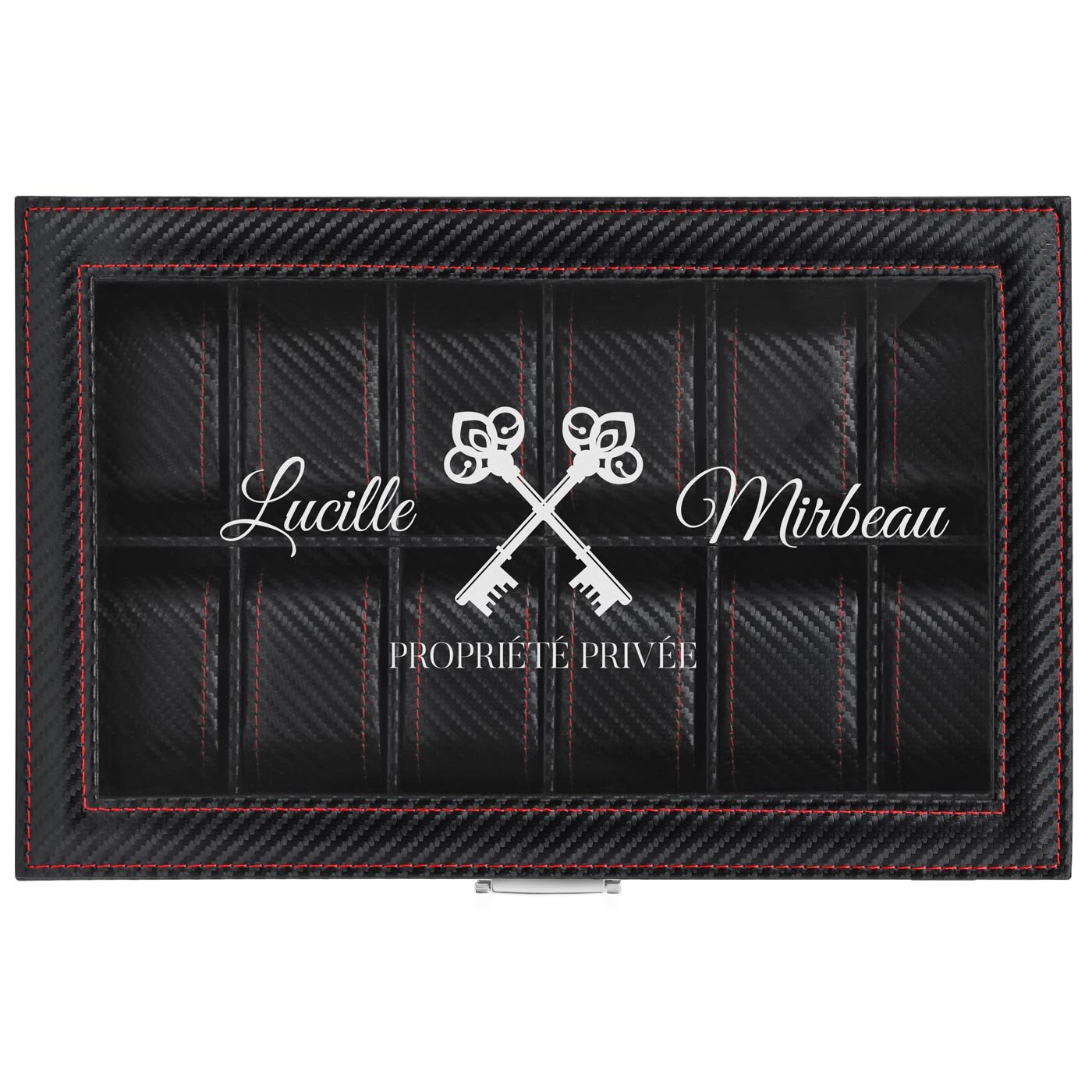 Coffret à montres noir carbone avec gravure pour une copine pour la Saint-Valentin