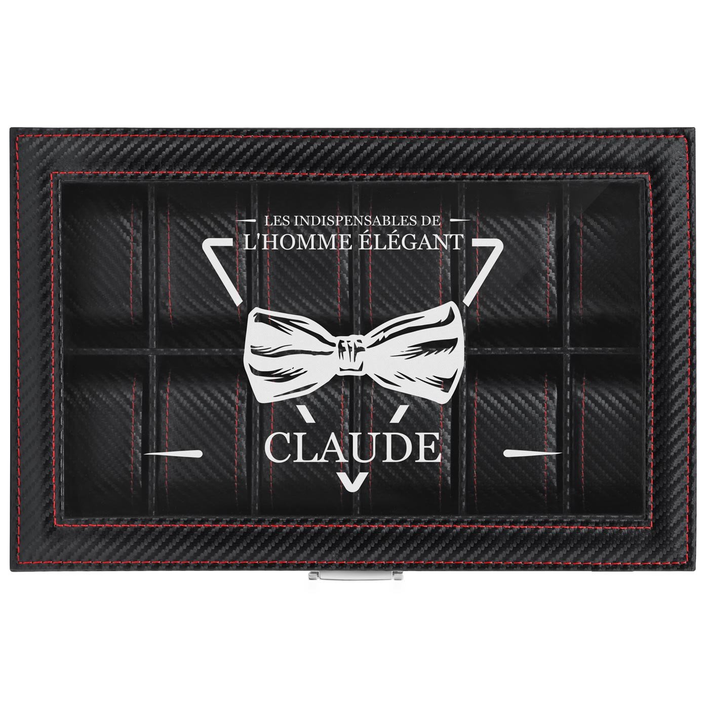 Coffret à montres noir carbone avec gravure pour l'anniversaire d'un patron