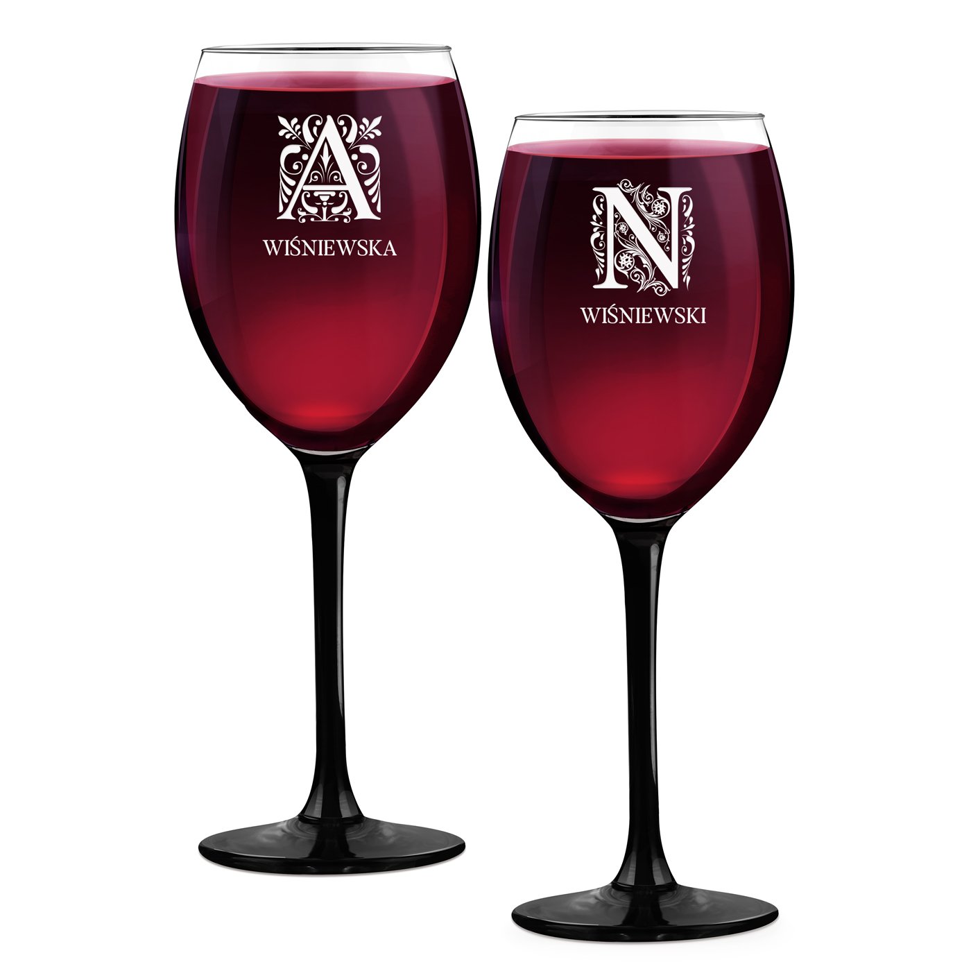 2 verres à vin ONYX avec gravure pour elle et lui avec une initiale