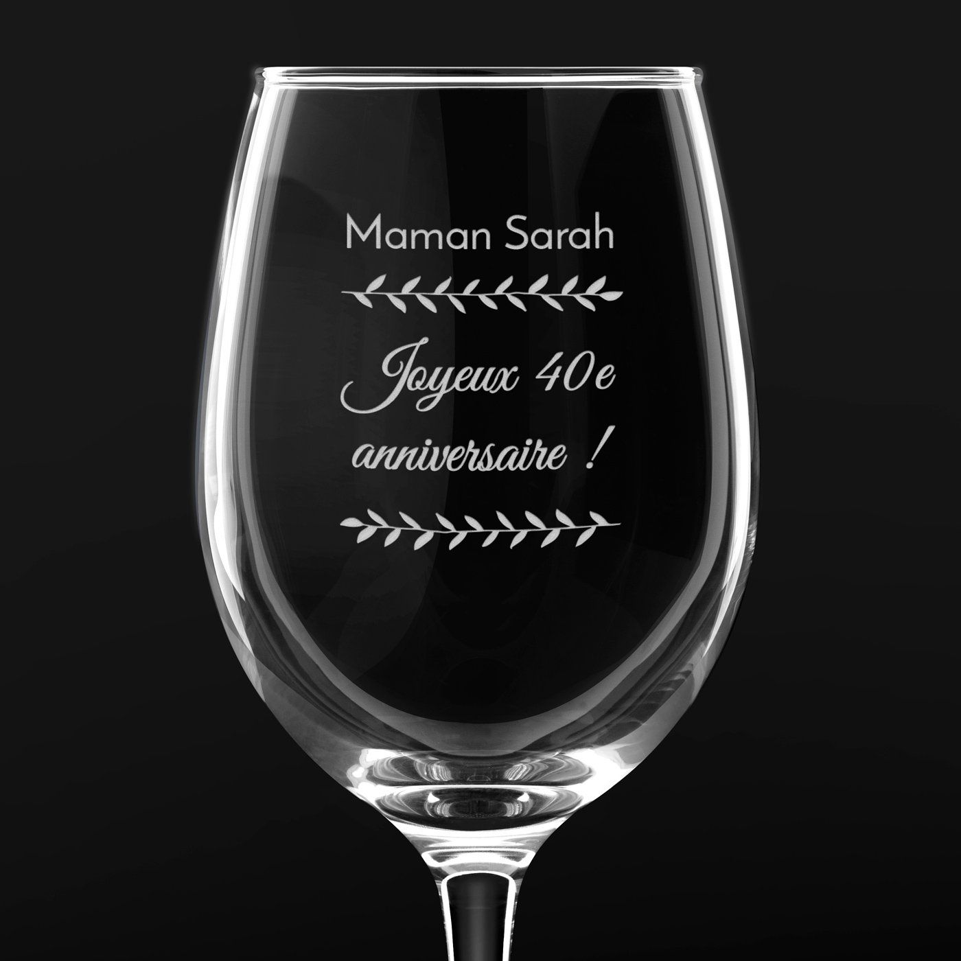 Verre à vin avec gravure pour le 40e anniversaire de maman