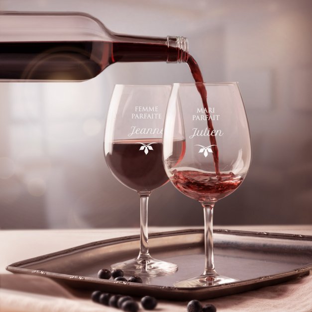 2 verres à vin avec gravure pour mari et femme