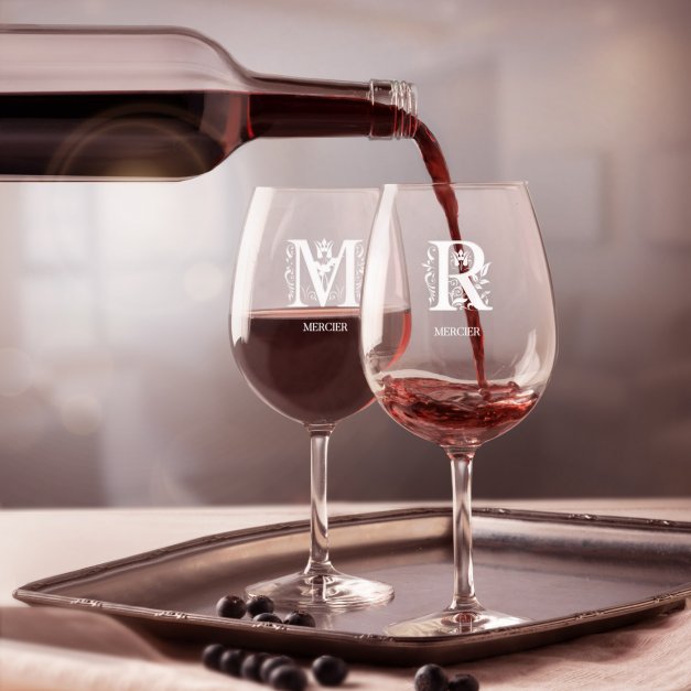 2 verres à vin avec gravure pour couple avec initiale