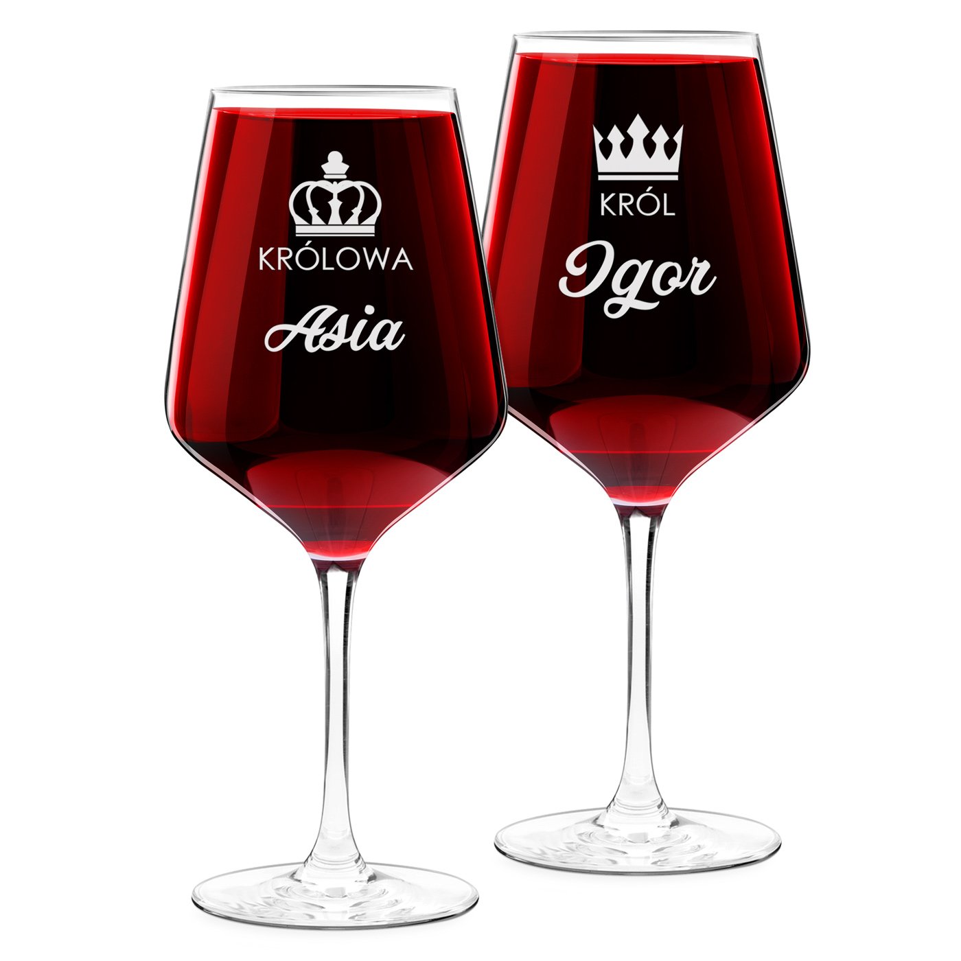 2 verres à vin taille XL avec gravure pour le roi et la reine de la fête