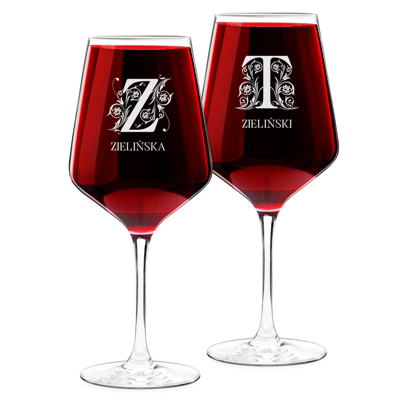 2 verres à vin taille XL avec gravure pour un couple avec une initiale