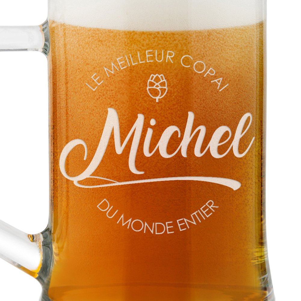 Chope en verre à bière avec gravure pour un meilleur ami
