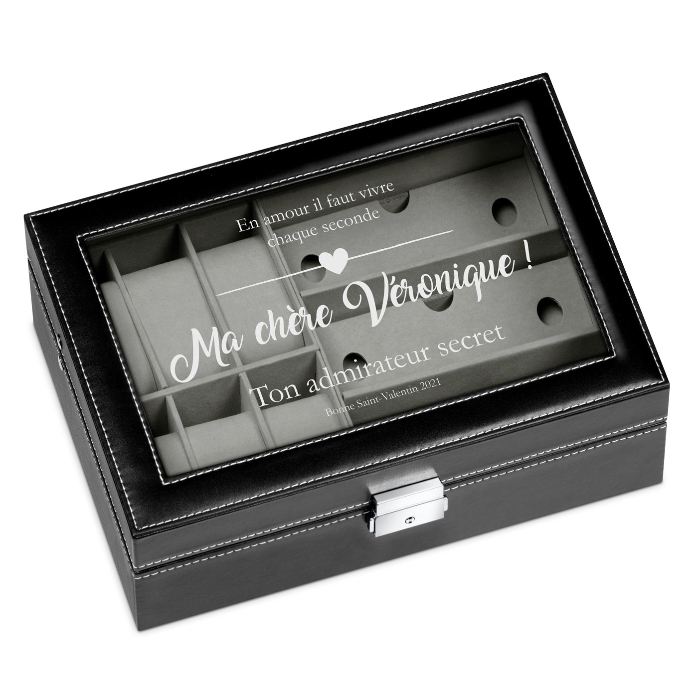 Coffret à montres et lunettes personnalisé pour une femme pour la Saint-Valentin