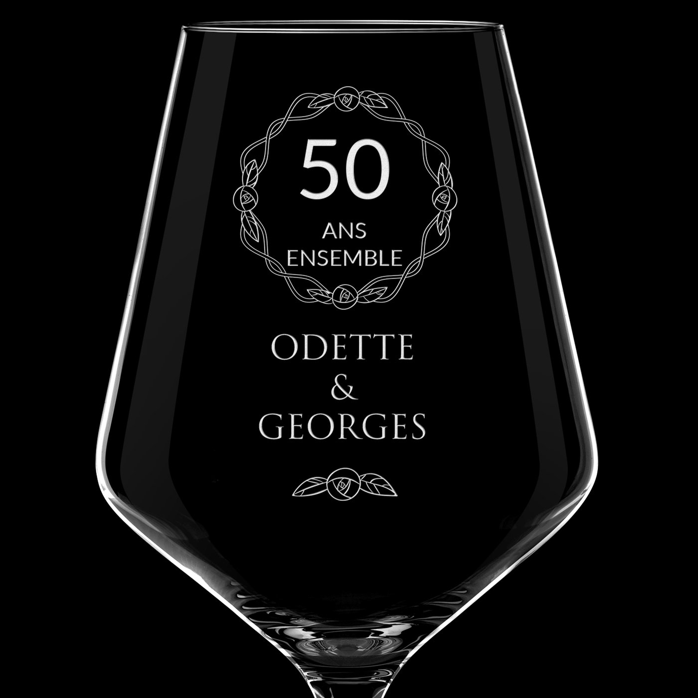 6 verres à vin AVANT-GARDE avec gravure pour 50 ans de mariage
