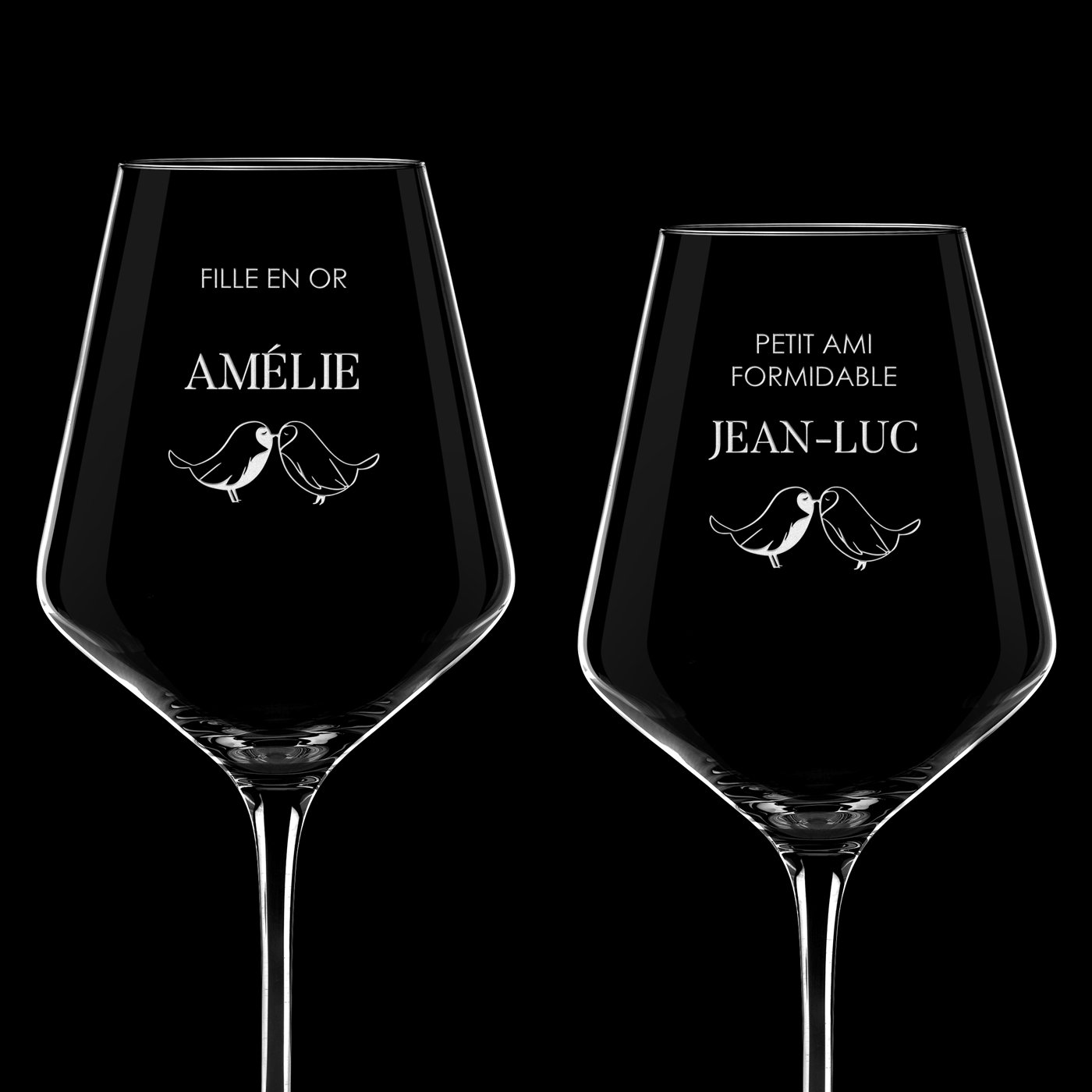 2 verres à vin AVANT-GARDE avec gravure pour couple pour la Saint-Valentin