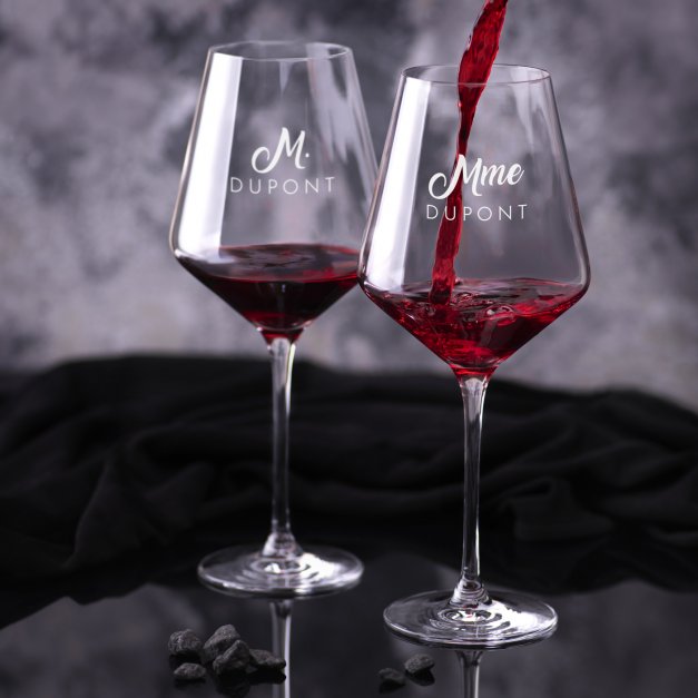 2 verres à vin AVANT-GARDE avec gravure pour mariage