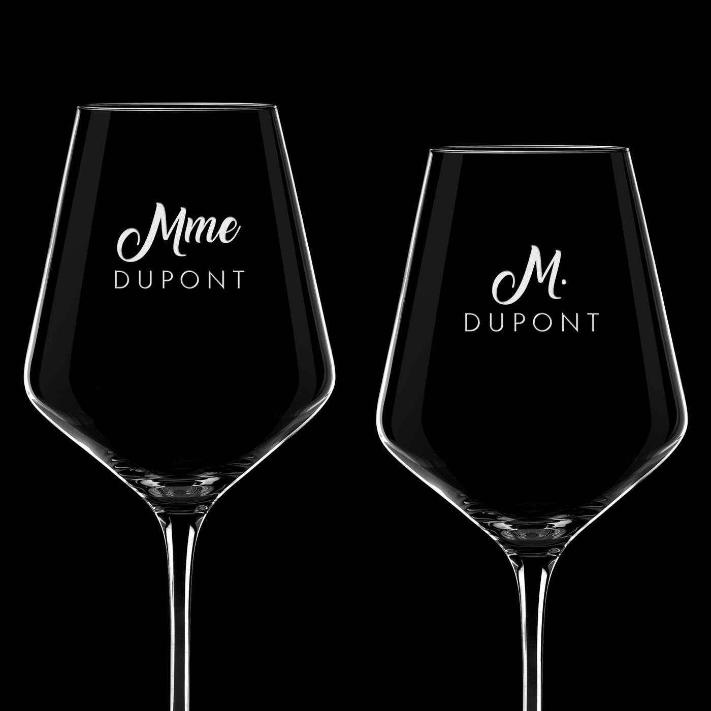 2 verres à vin AVANT-GARDE avec gravure pour mariage