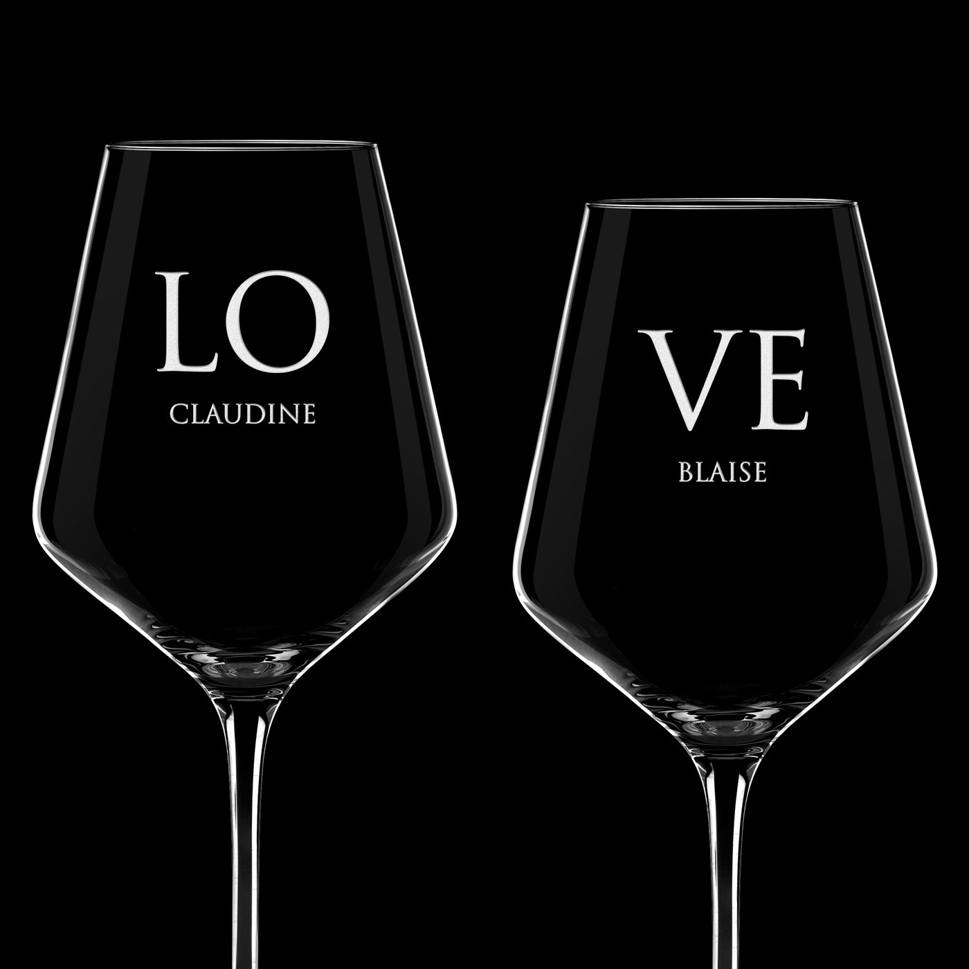 2 verres à vin AVANT-GARDE avec gravure pour des amoureux pour la Saint-Valentin