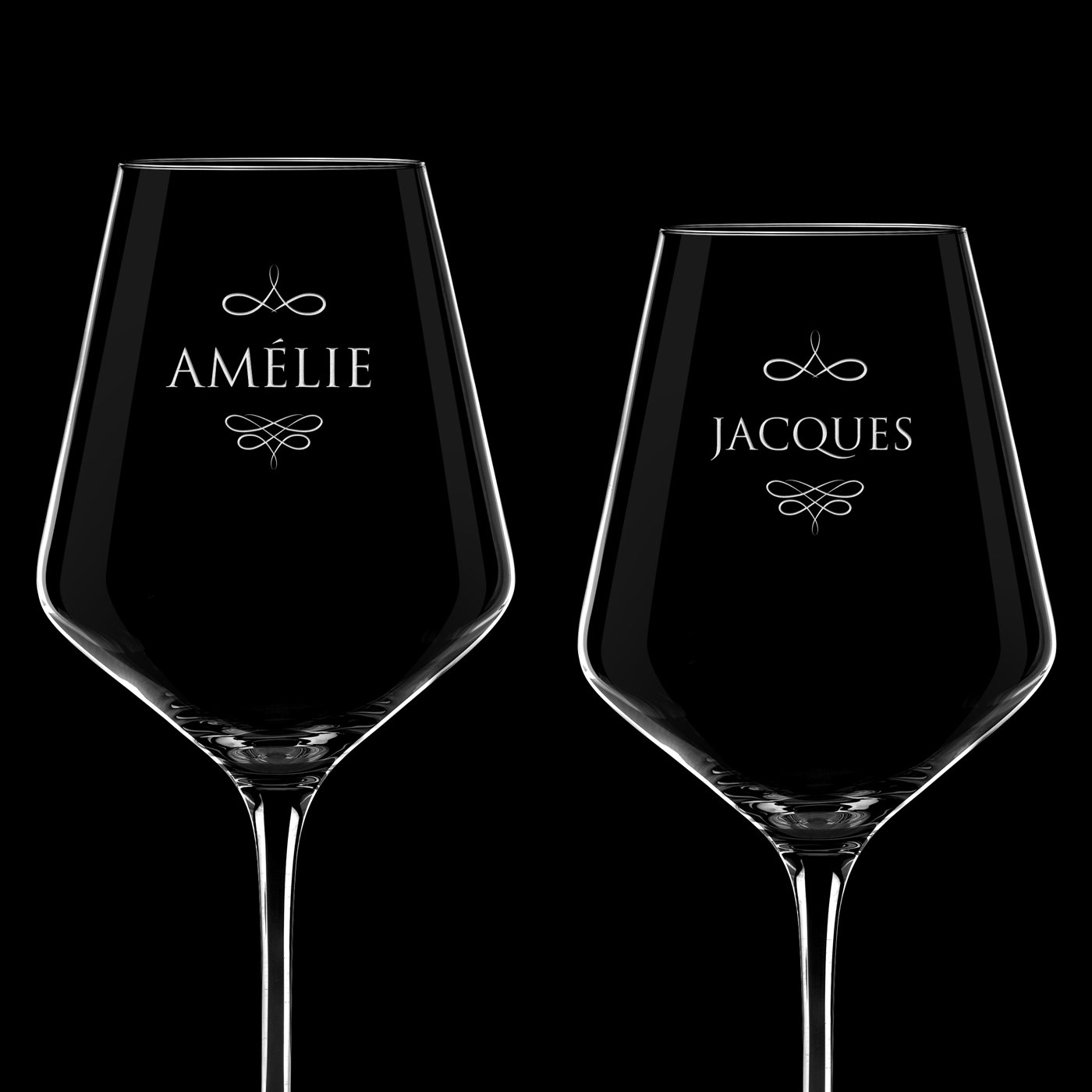 2 verres à vin AVANT-GARDE avec gravure pour couple pour mariage