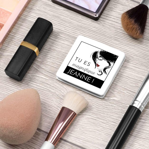 Miroir de poche carré blanc personnalisé pour elle pour la Saint-Valentin