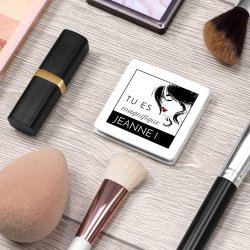 Miroir de poche carré blanc personnalisé pour elle pour la Saint-Valentin