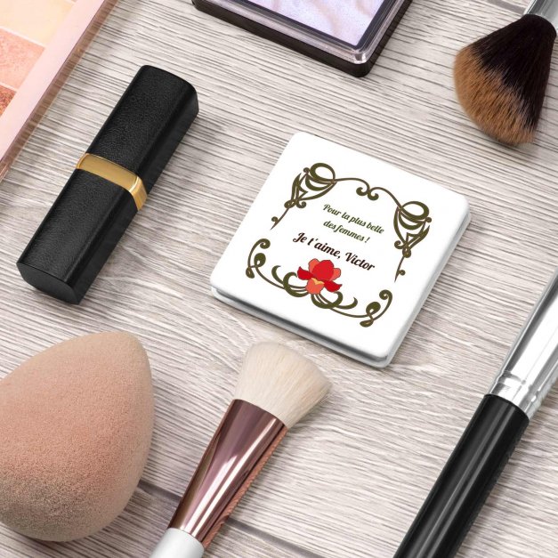 Miroir de poche carré blanc avec impression pour une femme pour la Saint-Valentin