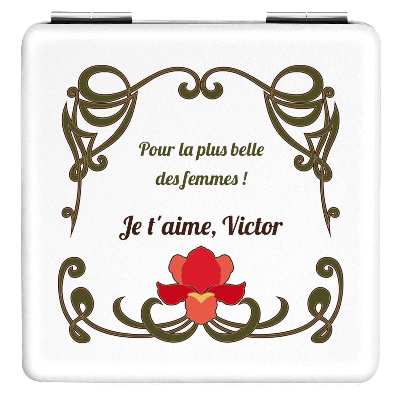 Miroir de poche carré blanc avec impression pour une femme pour la Saint-Valentin