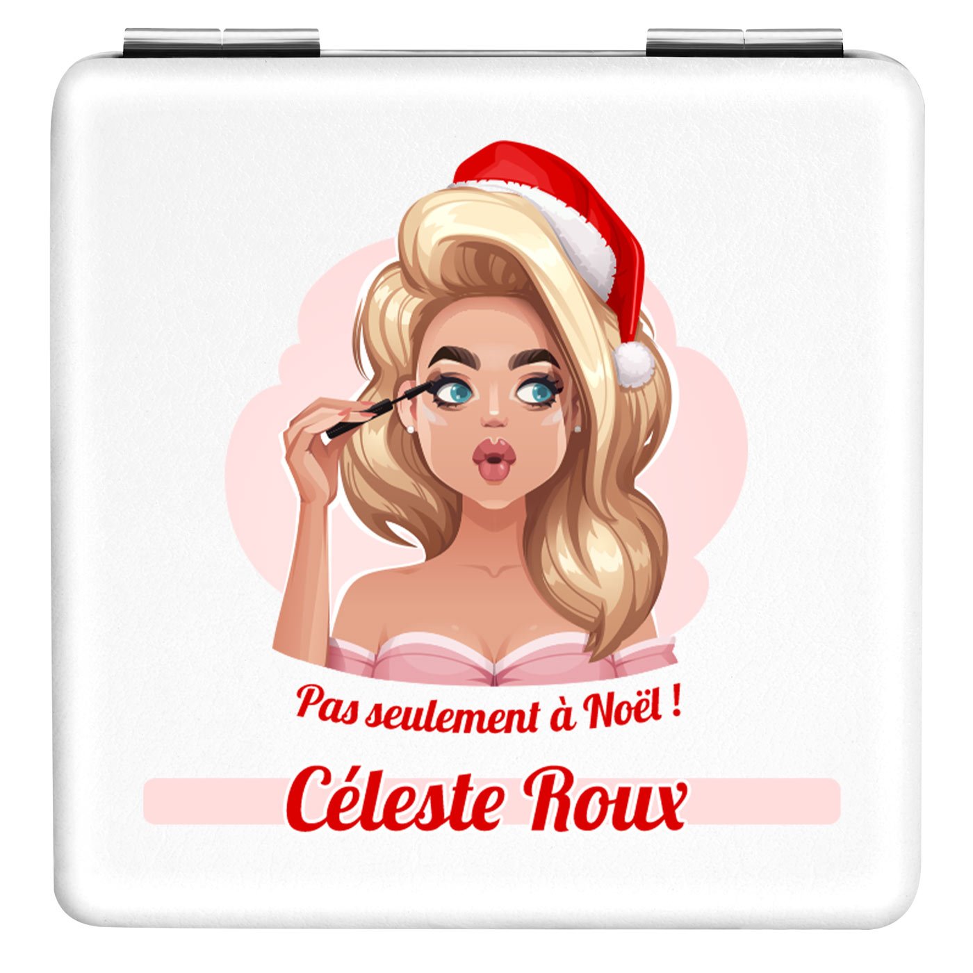 Miroir de poche carré blanc personnalisé pour une femme pour Noël