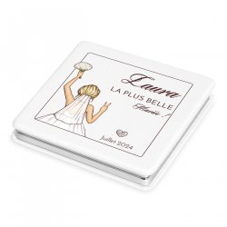 Miroir de poche carré blanc avec impression pour une mariée