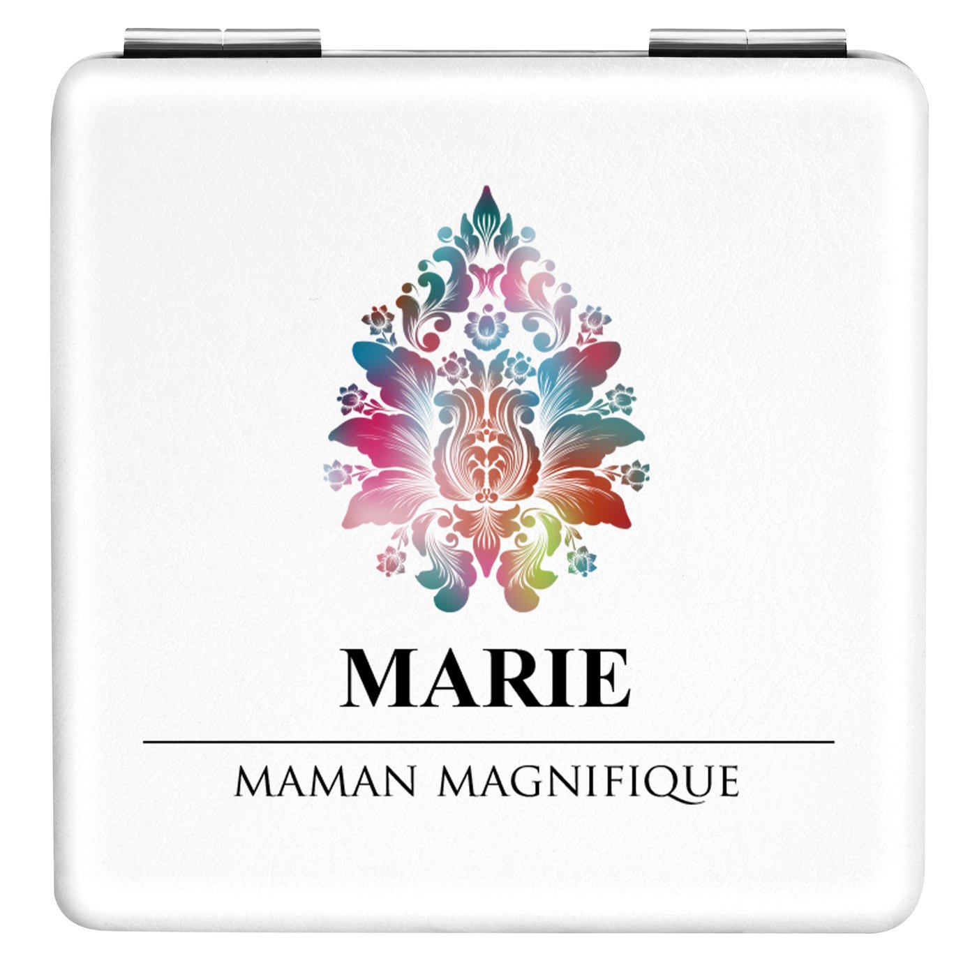 Miroir de poche carré blanc avec impression pour la fête des mères