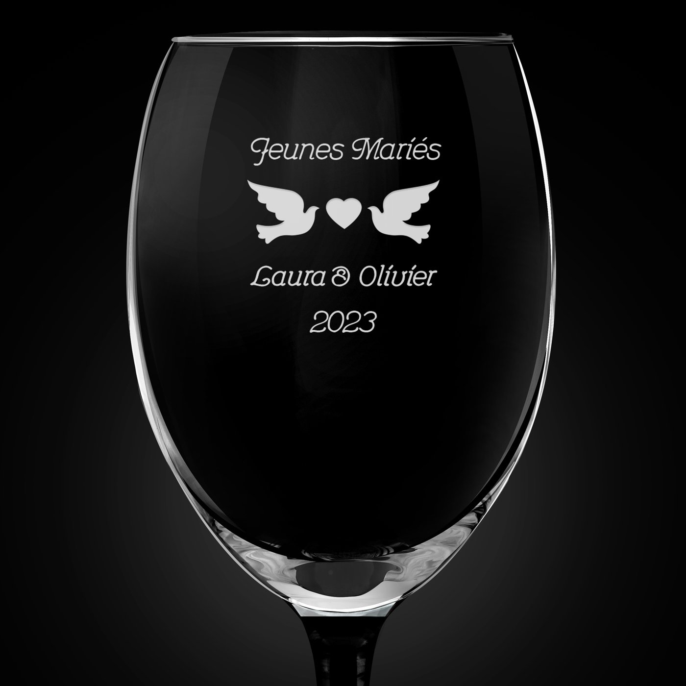 Verre à vin ONYX avec gravure pour des jeunes mariés