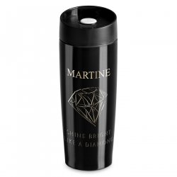 Mug de voyage noir personnalisé avec fermeture Quick-Press pour l'anniversaire d'une femme