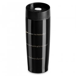 Mug isotherme noir personnalisé avec fermeture Quick-Press pour l'anniversaire d'un collègue