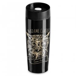 Mug de voyage noir avec gravure avec fermeture Quick-Press pour l'anniversaire d'une prof
