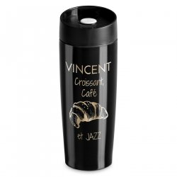Mug de voyage noir avec gravure avec fermeture Quick-Press pour l'anniversaire d'un copain