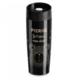 Mug de voyage noir personnalisé avec fermeture Quick-Press pour l'anniversaire d'un mari