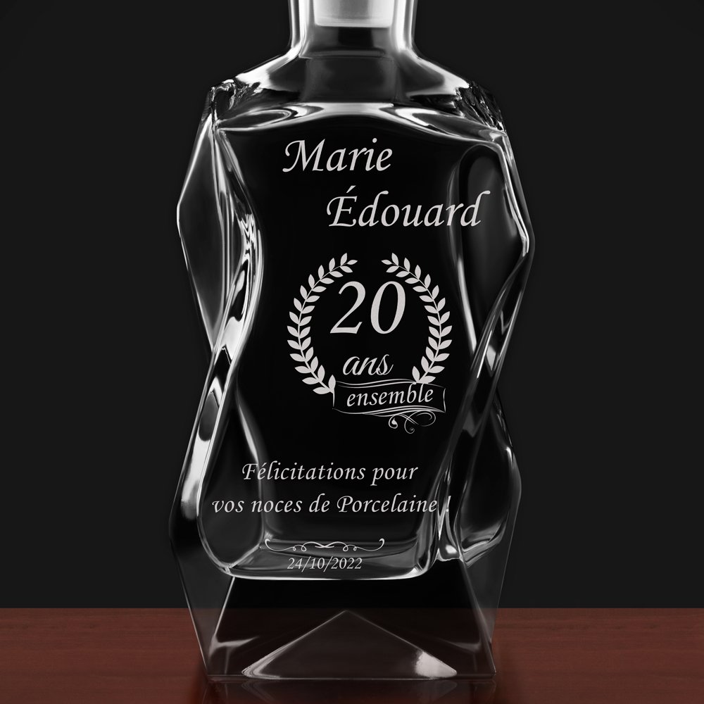 Carafe en verre Courbe avec gravure pour couple pour 20 ans de mariage