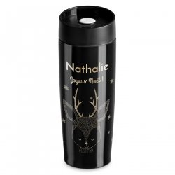 Mug isotherme noir avec gravure avec fermeture Quick-Press pour une fille pour Noël