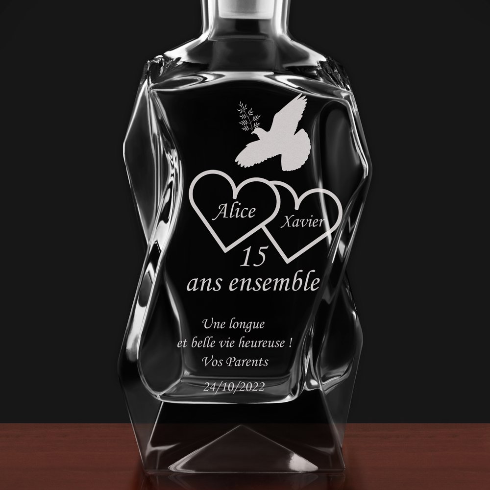Carafe Courbe avec gravure pour couple pour 15 ans de mariage