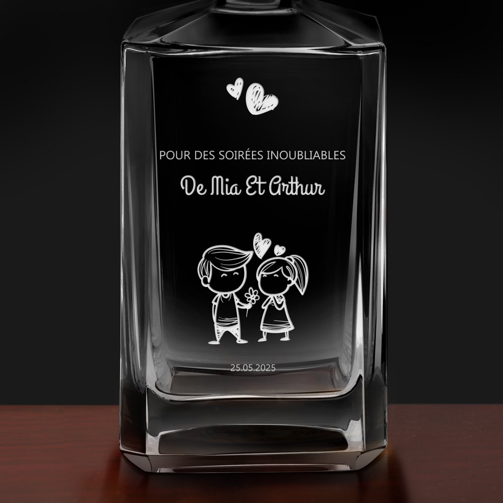 Carafe à whisky Bourbon avec gravure pour des amoureux