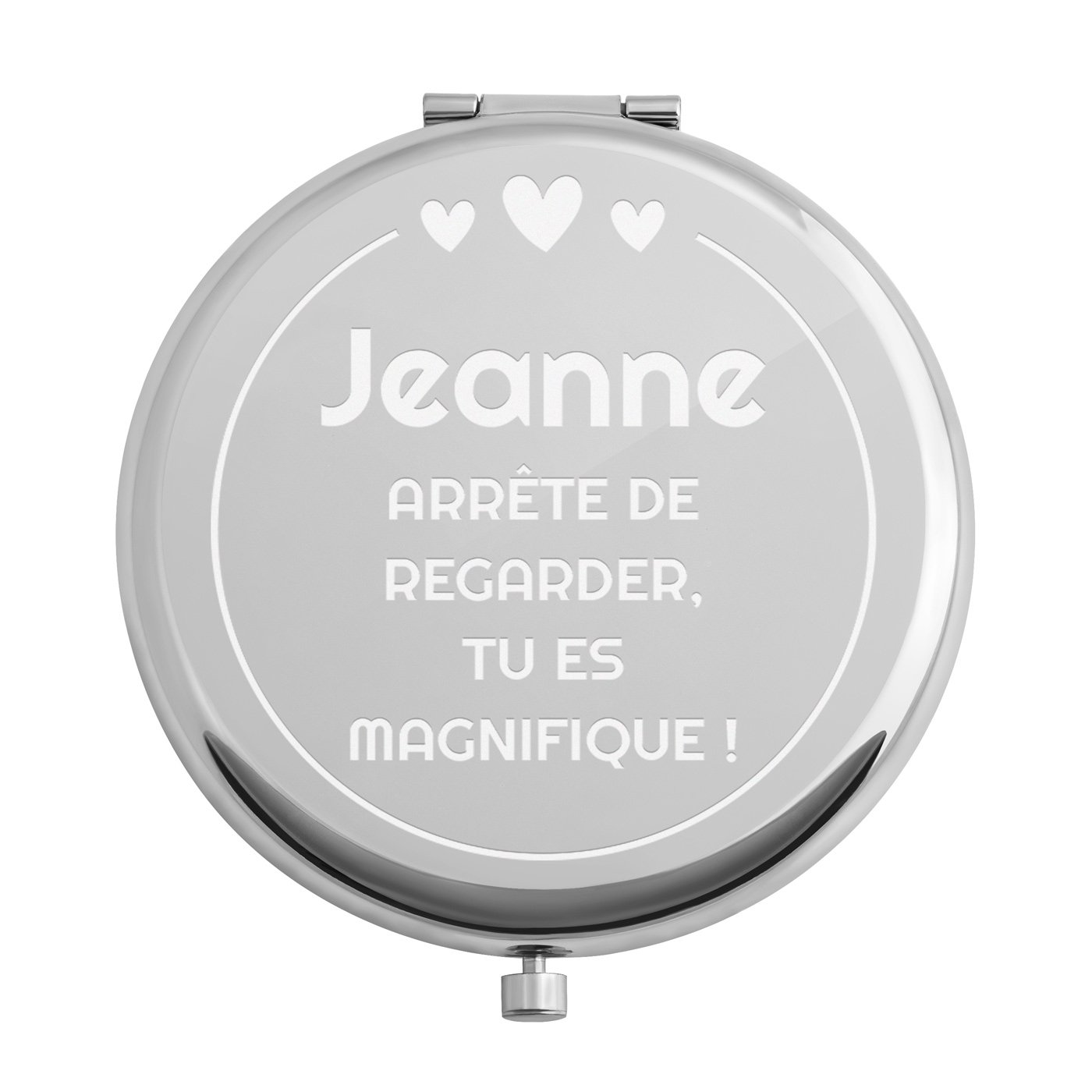 Miroir de poche rond personnalisé de couleur argent pour l'anniversaire d'une femme